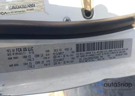 2016 Jeep Compass Sport из США, поврежденный, VIN 1C4NJCBA3GD742924